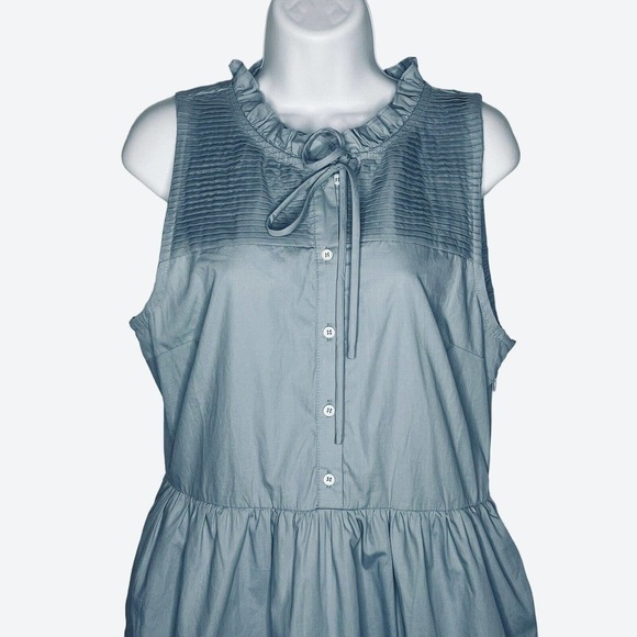 Moodie Slate Blue Dress S Cotton Poplin Half Button Ruffled Pockets Lined - Picture 2 of 9